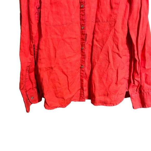 Lauren Ralph Lauren Top Womens Large Orange Linen Button Up Long Sleeve Blouse - Picture 4 of 8